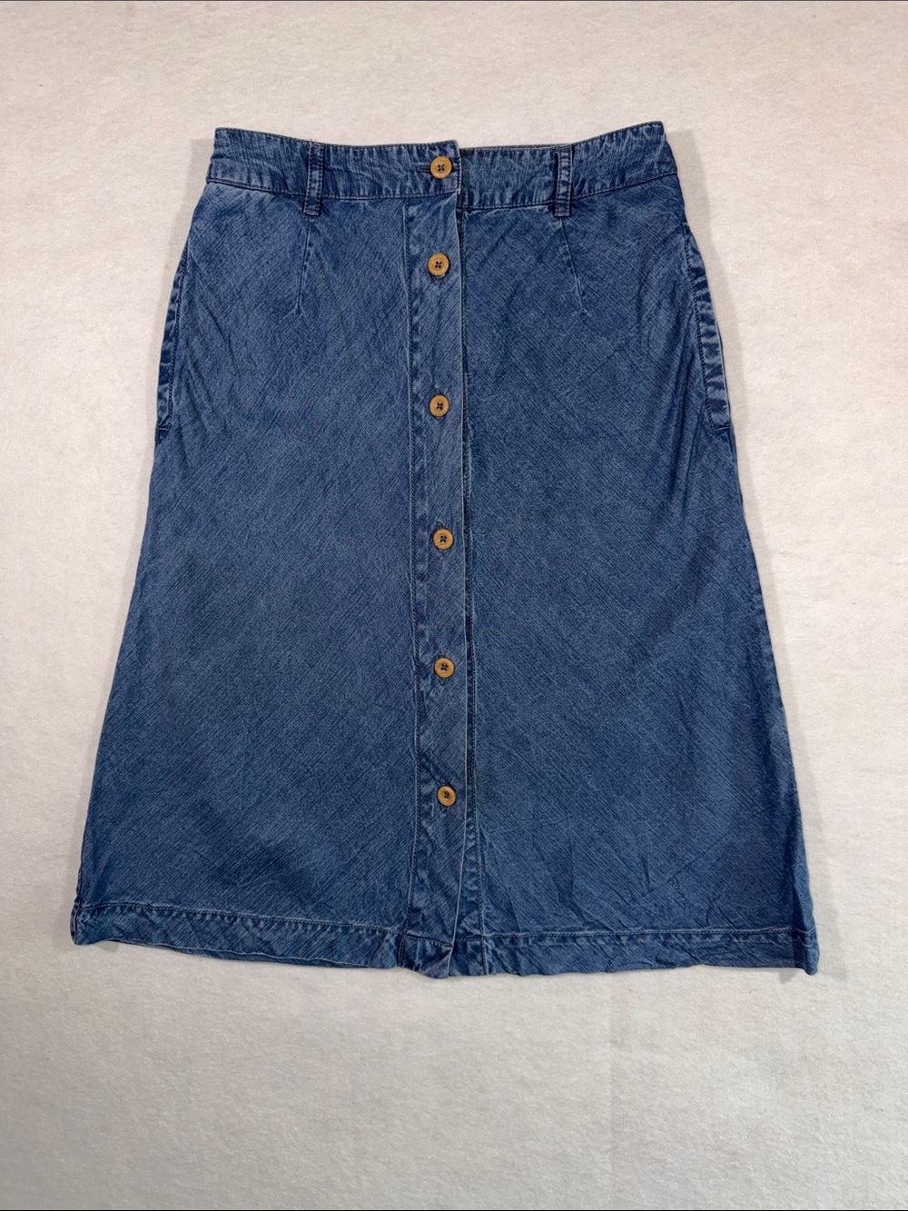 Button-Front Midi Denim Skirt - Blue